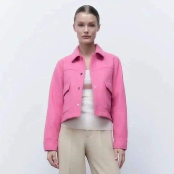 ZARA METAL BUTTON CROPPED JACKET BARBIE PINK BARBIECORE - Picture 1 of 11